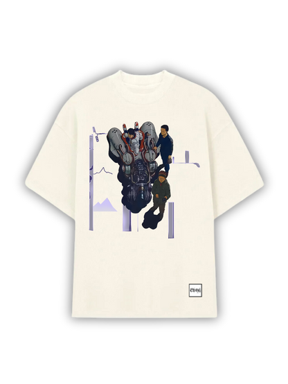 Camiseta Oversized Cyberpunk com Estampa Futurista